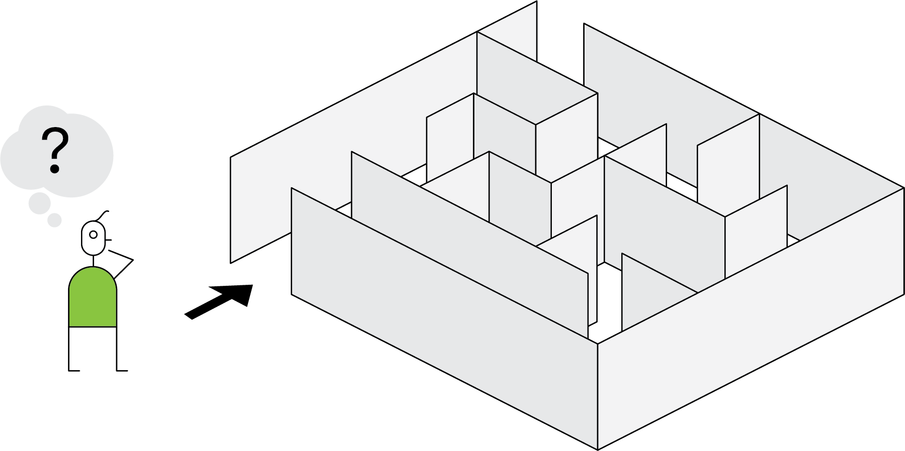graphic of a person about to navigate a maze